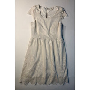 Love Fire Women L Cream Lace Scalloped Hem Dress Romantic Fit Flare Mini Cottage